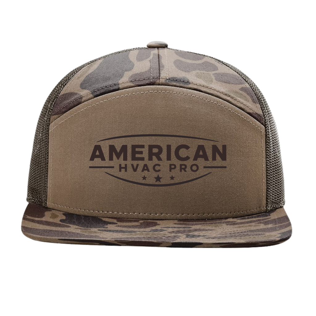 American HVAC Pro Duck Camo Brown 7-Panel Trucker Hat